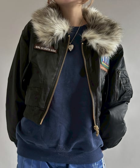 【RE;CIRCLE】  RE MA-1 Patched Fur Collar Short Jacket Black/ 251120-006