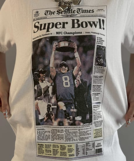 【USED】 06's JERZEES American Football Newspaper T-Shirt / 260607-016