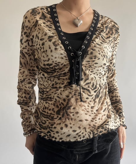 【USED】 Leopard Pattern Sheer Top /250301-002