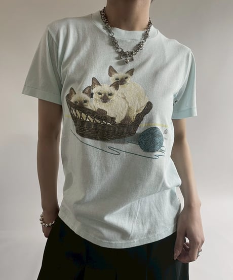 【USED】  Made in USA JERZEES Cat print T-Shirt/250510-028