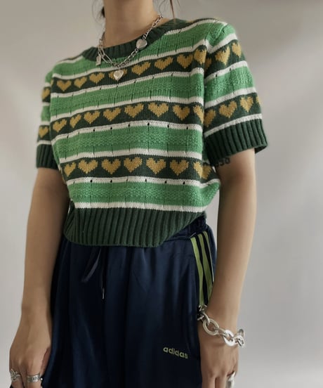 【USED】 S/S Heart Patterned Knit top / 230916-034