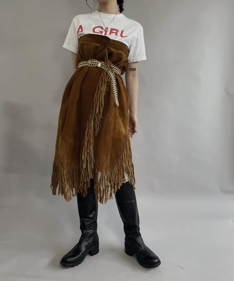 【USED】 Suede Leather Skirt Brown / 230304-017