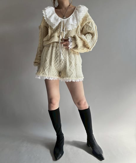 【RE;CIRCLE】 RE Aran Knit Layered Shorts / Ivory / 251106-002