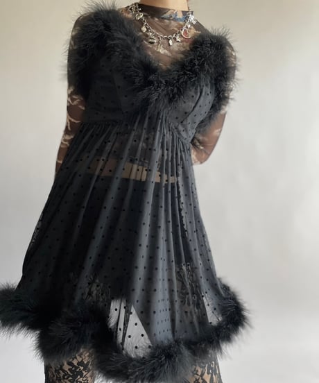 【USED】 Dot Patterned Fur Sheer Camisole Top /241006-016