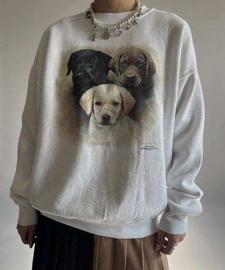 【USED】 Made in USA 90's Fruit of the Loom Dog Print Sweat /250118-015
