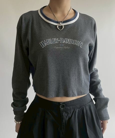 【USED】 Made in USA Harley-Davidson Cut Off L/S Top   /250426-006