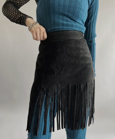 【USED 】Suede Fringe Mini Skirt/ 240414-001