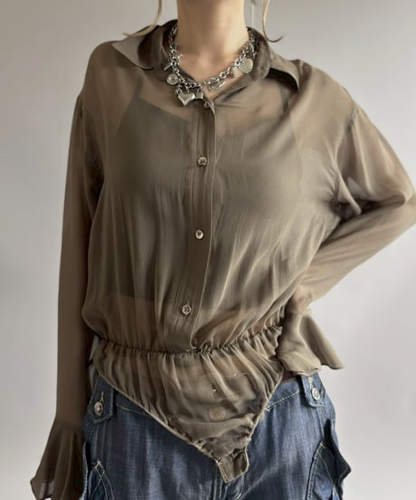 【USED】 100%SILK Sheer Leotard Blouse / 260425-023