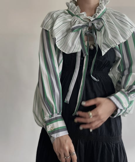 【RE;CIRCLE】 RE Striped Shirt Detachable Collar + Bolero / 220609-004