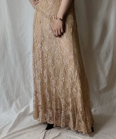 【USED】 USA Flower Patterned Lace Dress①/210429-024