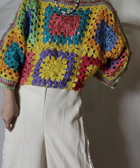 【RE;CIRCLE】 RE Granny Knit S/S Top②/210917-016