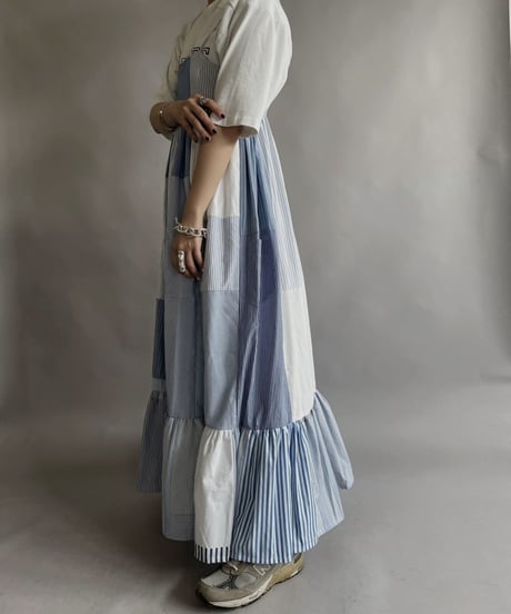 【RE;CIRCLE】 RE Patchwork Strip Shirt One-Piece / 230608-019
