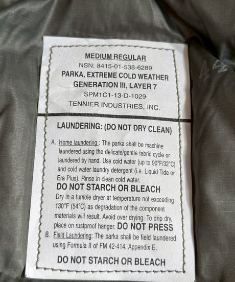 【USED】 U.S Army ECWCS Level7 Primaloft Parka Medium-Regular TENNIER/ 260126-016
