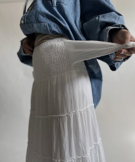 【USED】 White Cotton Long Skirt / 220423-018