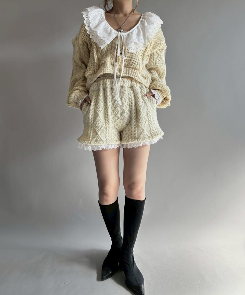 RE;CIRCLE】 RE Aran Knit Patchwork Lace Collar