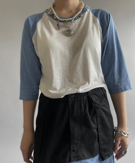 【USED】 80's Flocky Print Raglan T-Shirt  /240606-009