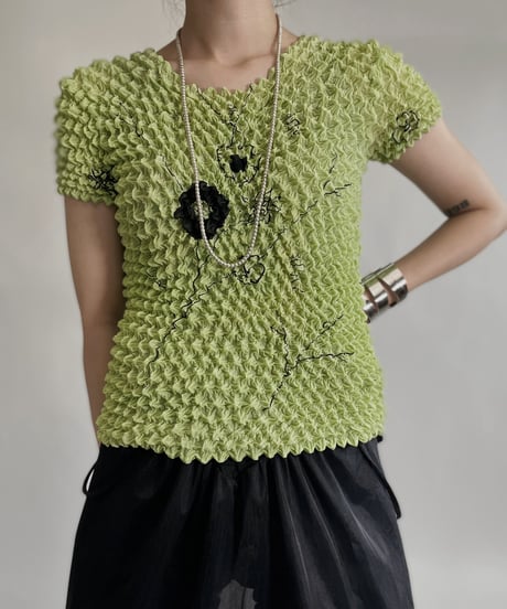 【USED】 Neon green Popcorn Top / 220709-002