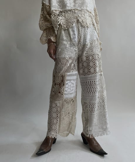【RE;CIRCLE】 RE Crochet Lace Patchwork Pants / 220427-022