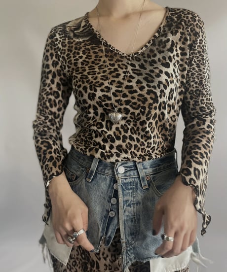 【USED】L/S Leopard Patterned Power Net Top/ 231021-004