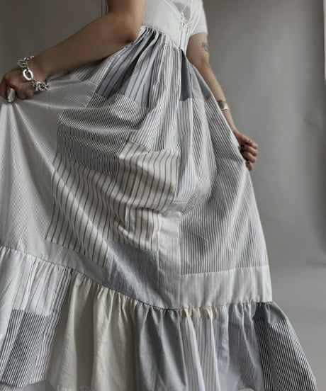 【RE;CIRCLE】 RE Patchwork Strip Shirt One-Piece / 230608-013