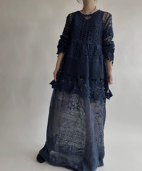 【RE;CIRCLE】 RE Crochet Blue Lace One-piece / 220728-010