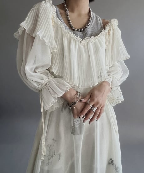 【Mashup Products】 Silk Screen Sheer Long  One-Piece /  240217-003