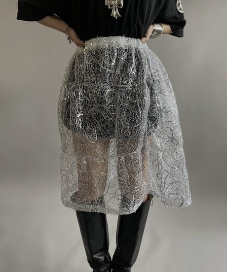 【USED 】BRYAN and JOHNNY Lace Patterned Lame Skirt/ 240414-009