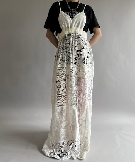 【RE;CIRCLE】RE Crochet Patch Back RBN Camisole One-Piece/250320-006