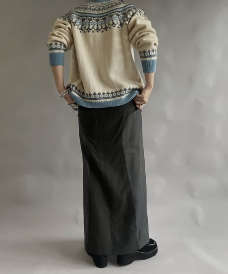 【USED】 Made in Norway Wool100% Tirolean Knit Top /240120-014