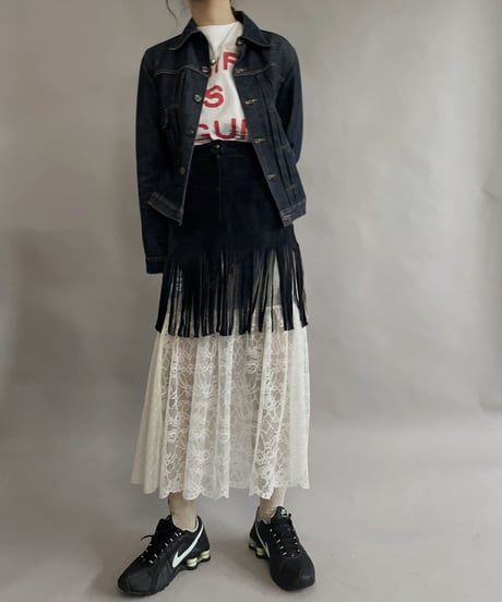 【USED】 Suede Leather Skirt Navy / 230304-010