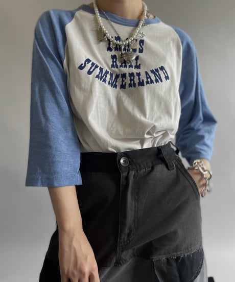 【USED】 80's Flocky Print Raglan T-Shirt  /240606-007