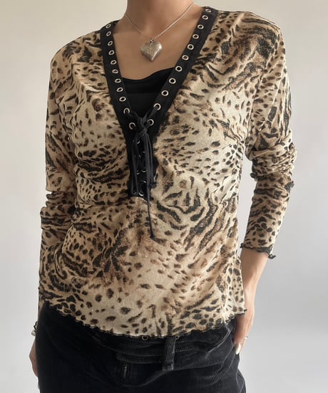 【USED】 Leopard Pattern Sheer Top /250301-002