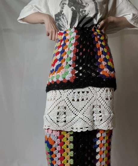 【RE;CIRCLE】 RE Granny Knit×Lace Long Skirt②/210917-007