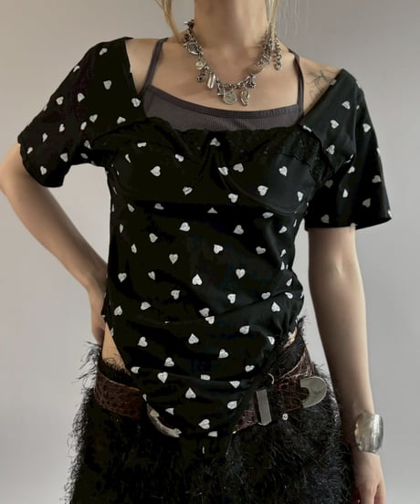 【USED】 Heart Pattern Leotard T-Shirt / 260704-020