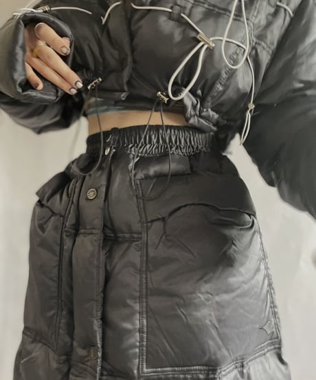 【RE;CIRCLE】 RE Draw Code Short Down Black×Gray + Skirt Co-ord Sets / 221215-011