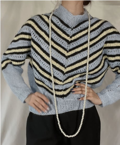 【USED】   Stripe Pattered Knit L/S Top/211216-032