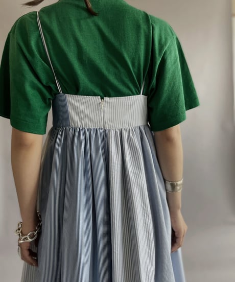 【RE;CIRCLE】 RE Patchwork Strip Shirt One-Piece / 230608-020