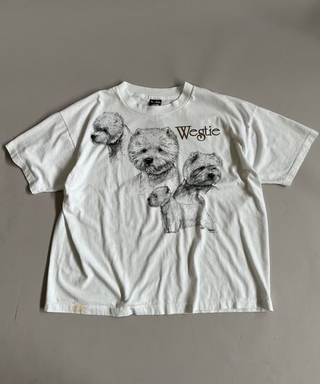 【USED】 Made in USA 90's Screen Stars Vest Dog Westie T-Shirt /240729-063