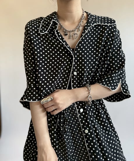【USED】  Dot Pattern 100% VISCOUSE Pajama Shirt/250510-043