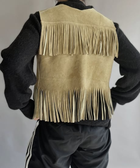 【USED】 Leather Fringe Vest Beige / 230121-011