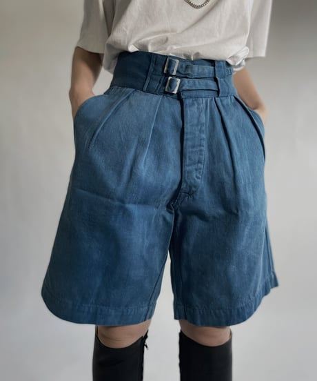 【MEND】 Italian ARMY Dyed Gurkha shorts -Blue-/ 220625-004