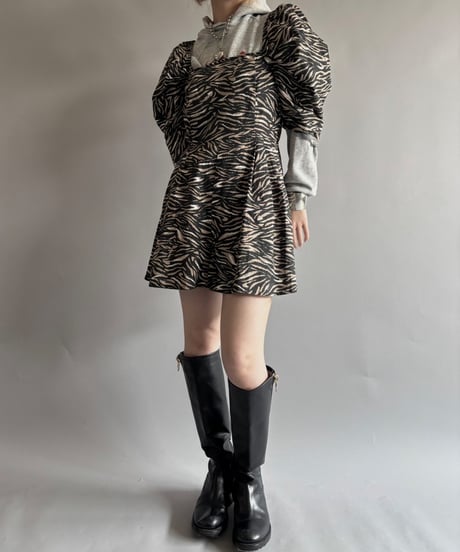 【USED】 Puff sleeves zebra Mini One‐Piece /250927-016