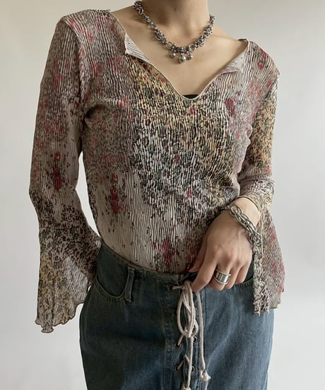 【USED】 Made in USA Design Pleats Sheer Top  / 250526-007