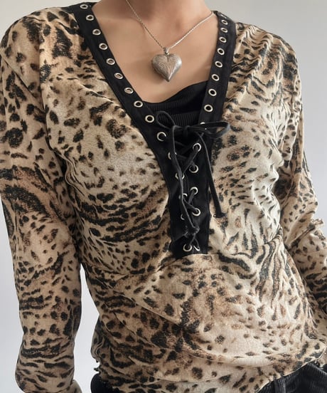 【USED】 Leopard Pattern Sheer Top /250301-002