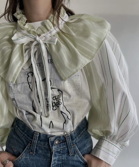 【RE;CIRCLE】 RE Striped Shirt Detachable Collar + Bolero / 220609-012
