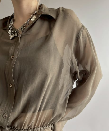 【USED】 100%SILK Sheer Leotard Blouse / 260425-023