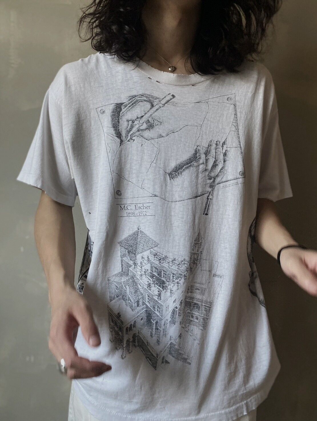 USED】 Made in USA M.C.Escher Art T-shirt /23 USED】 Made in USA M.C.Escher Art T-shirt /23
