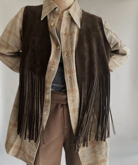【USED】 Leather Fringe Vest Brown / 230121-016