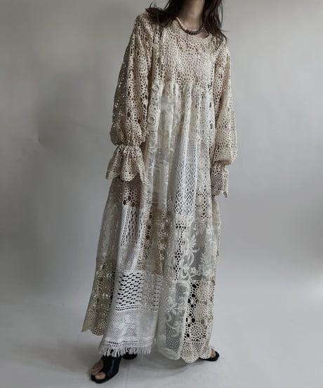 【RE;CIRCLE】 RE Crochet Lace Patchwork One-piece / 220427-040