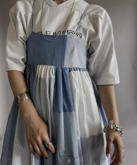 【RE;CIRCLE】 RE Patchwork Strip Shirt One-Piece / 230608-019